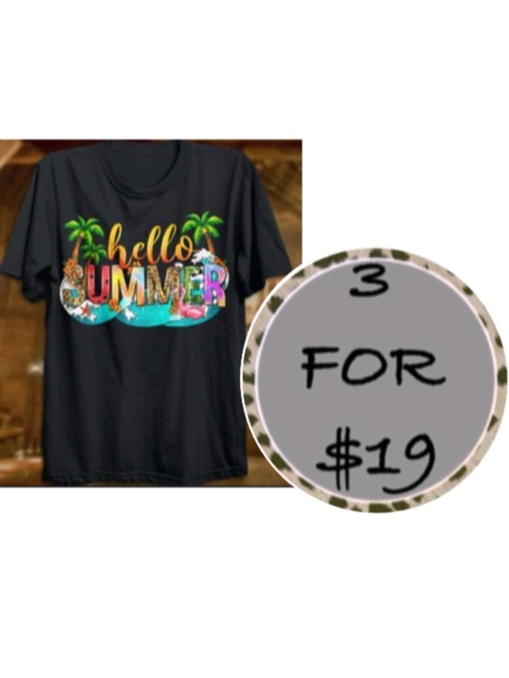 3/$19 Hello Summer tropical leopard print Beachy short sleeve graphic T-shirt